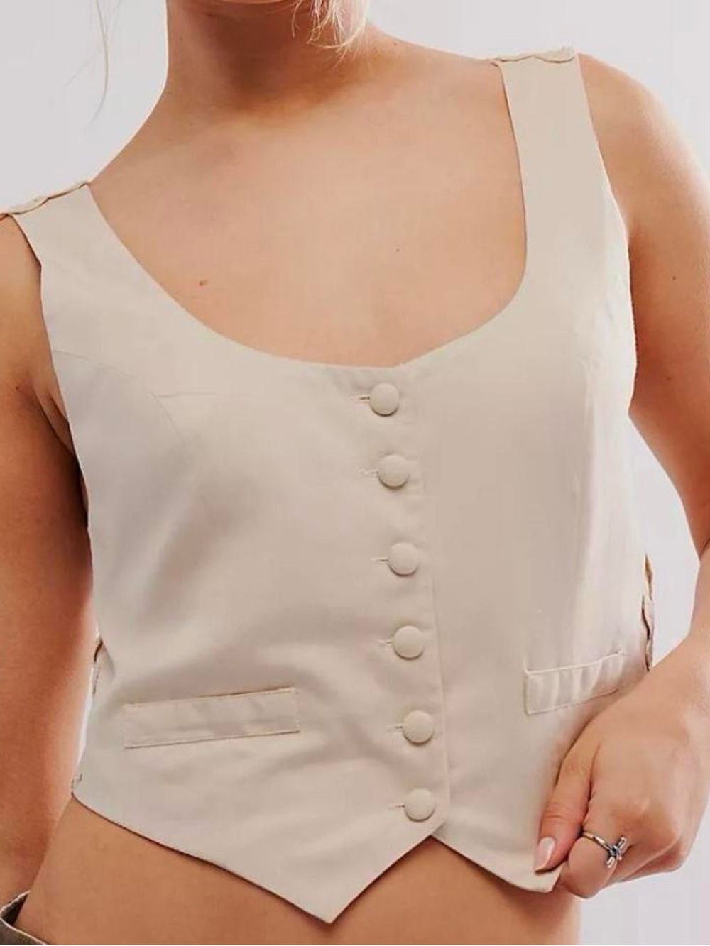 FREE PEOPLE NWT tailored vest top cream beige lace crochet crop waistcoat cami